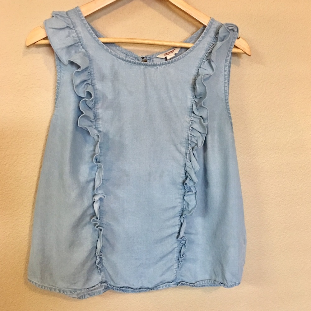 Adorable Denim Color Ruffle Shirt - Picture 2 of 4